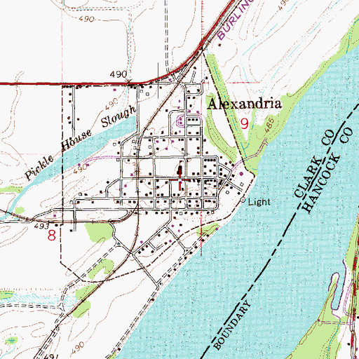 Topographic Map of Alexandria Fire Protection District, MO