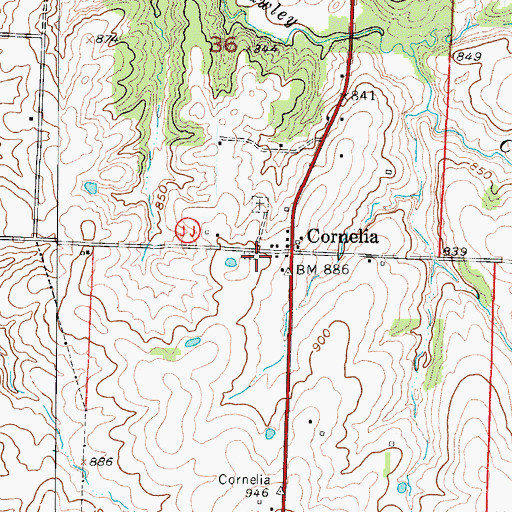 Topographic Map of Johnson County Fire Protection District Station 9 Cornelia, MO
