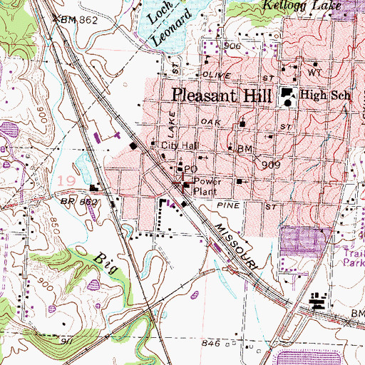 Topographic Map of Pleasant Hill Fire Protection District, MO