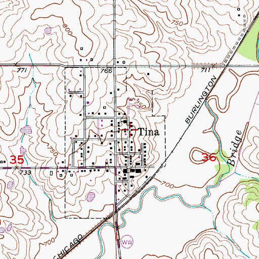 Topographic Map of North Central Carroll Fire Protection District Tina Fire Department, MO