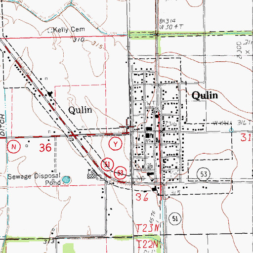 Topographic Map of Qulin Fire Protection Department, MO