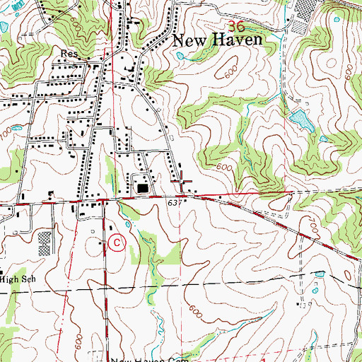 Topographic Map of New Haven Berger Fire Protection, MO