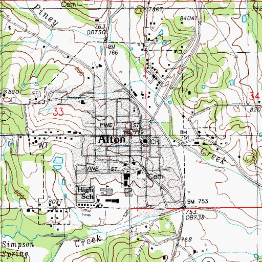 Topographic Map of Alton Fire Department, MO