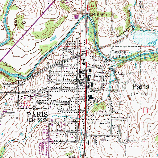 Topographic Map of Paris Fire Department, MO