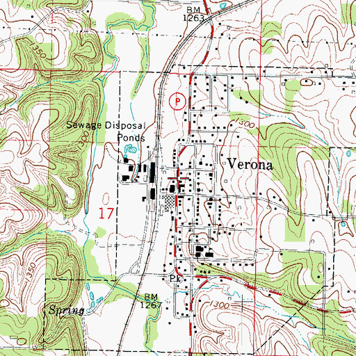 Topographic Map of Verona Volunteer Fire Department, MO