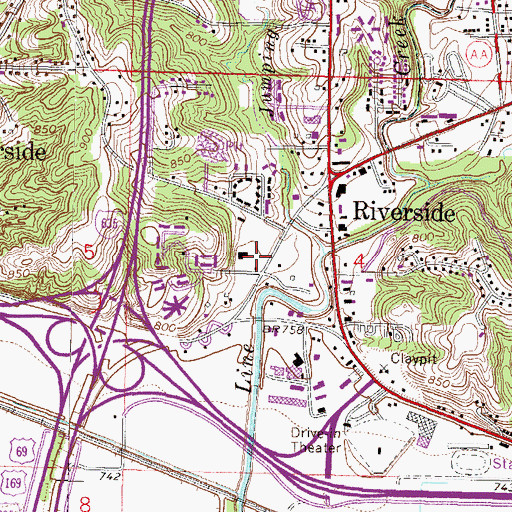Topographic Map of Riverside Fire Department, MO