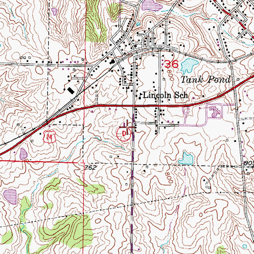 Topographic Map of West Randolph Rural Fire Association, MO