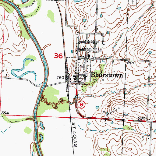 Topographic Map of Blairstown Volunteer Fire Department, MO