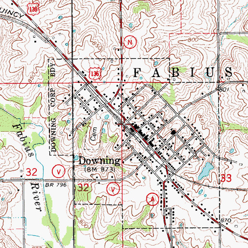 Topographic Map of Downing Community Fire Rescue Association Main Station, MO