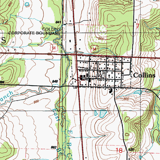 Topographic Map of Collins Fire Department, MO