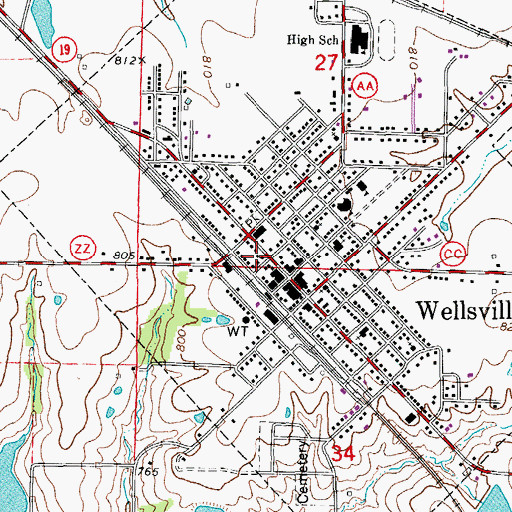 Topographic Map of Wellsville Rural Fire Department, MO