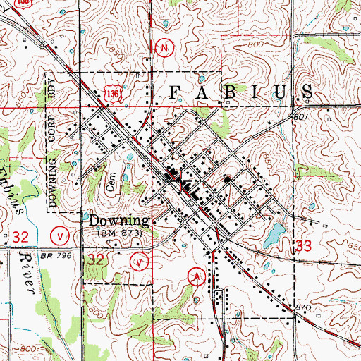 Topographic Map of Downing Community Fire Association Storage Facility, MO