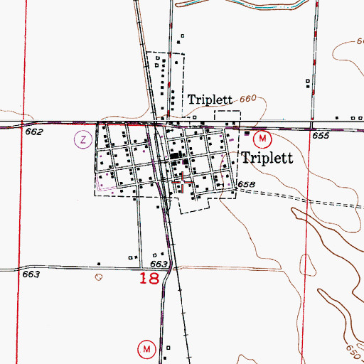 Topographic Map of Triplett Volunteer Fire Department, MO