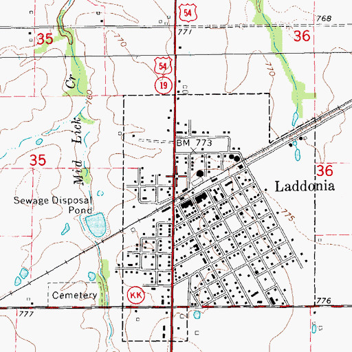 Topographic Map of Laddonia Rural Fire Protection Association, MO