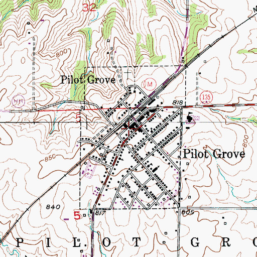 Topographic Map of Pilot Grove Rural Fire Department, MO