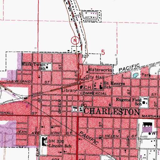 Topographic Map of Charleston Police Department, MO
