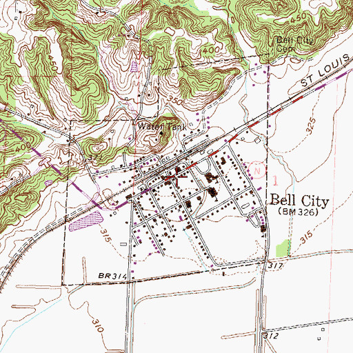 Topographic Map of Bell City Volunteer Fire Department, MO