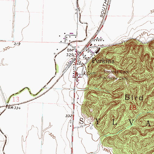 Topographic Map of Perkins Volunteer Fire Department, MO