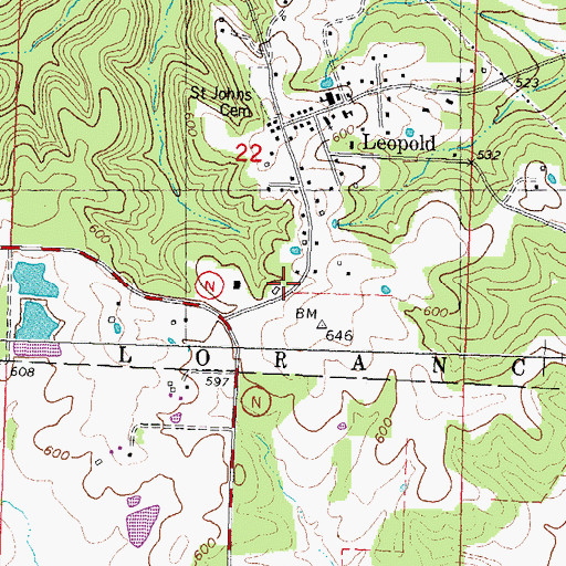 Topographic Map of Leopold Volunteer Fire Department Station 1, MO