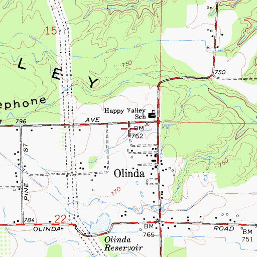 Topographic Map of Happy Valley Fire Protection District Station 1, CA
