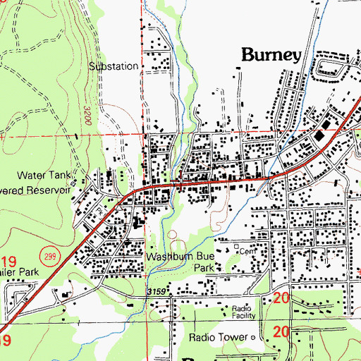 Topographic Map of Burney Fire Protection District Station 17, CA