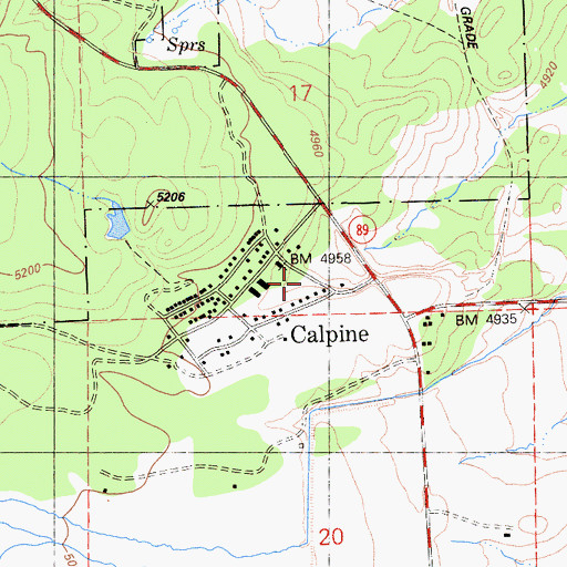 Topographic Map of Calpine Volunteer Fire Department, CA