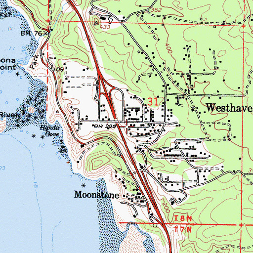 Topographic Map of Westhaven Volunteer Fire Department, CA