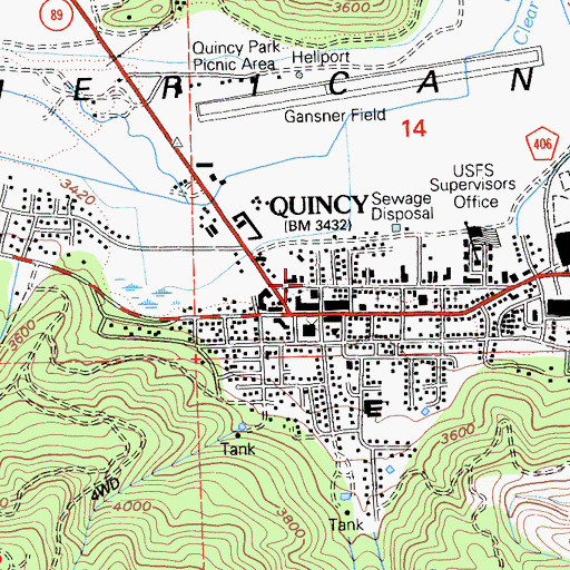 Topographic Map of Quincy Fire Protection District Station 1 Headquarters, CA