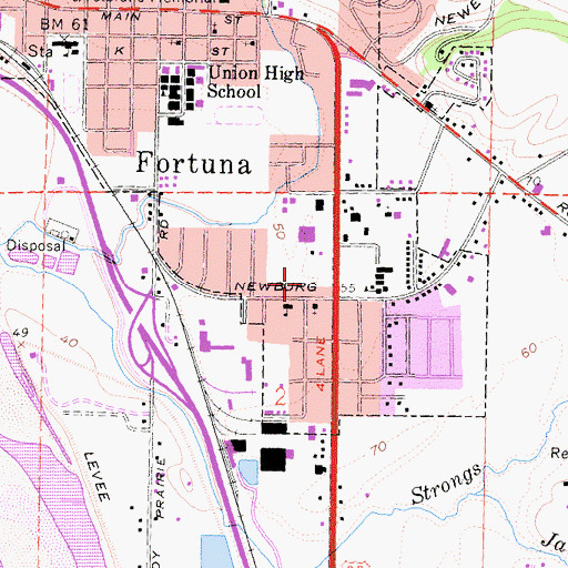 Topographic Map of Fortuna Volunteer Fire Department, CA
