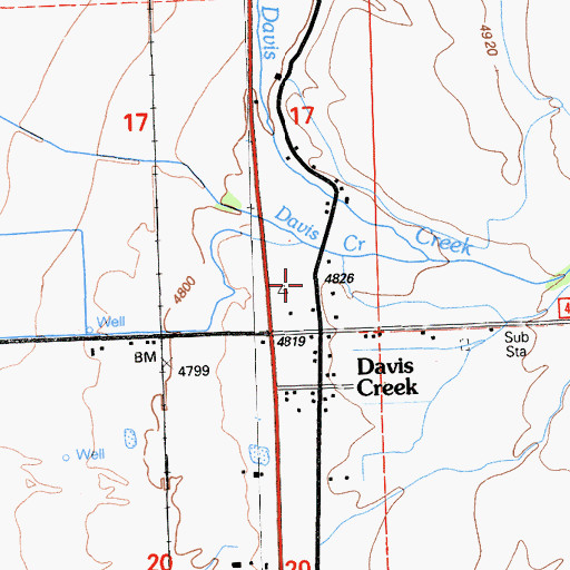 Topographic Map of Davis Creek Volunteer Fire Department, CA