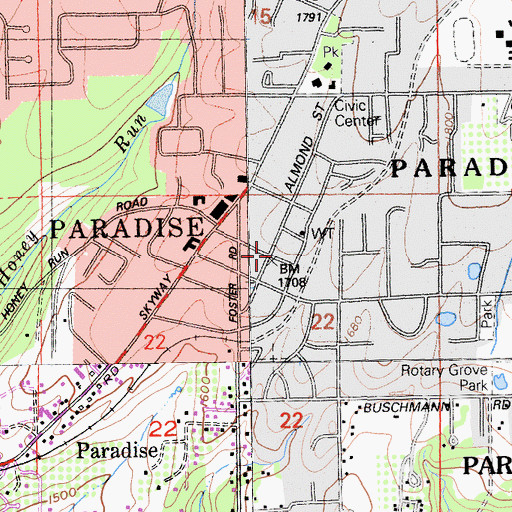 Topographic Map of Paradise Fire Department Station 1, CA