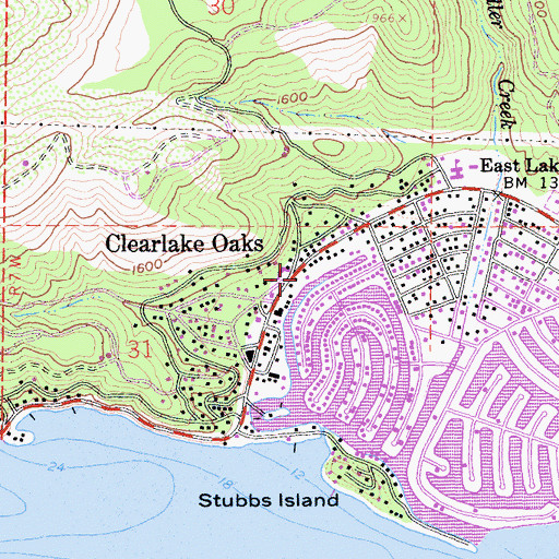 Topographic Map of Northshore Fire Protection District Station 75 Clearlake Oaks, CA