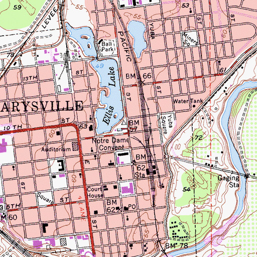 Topographic Map of California Department of Forestry and Fire Protection Station 95 Marysville Fire Department, CA
