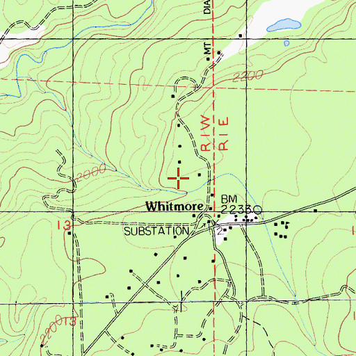 Topographic Map of Whitmore Volunteer Fire Company Station 31, CA