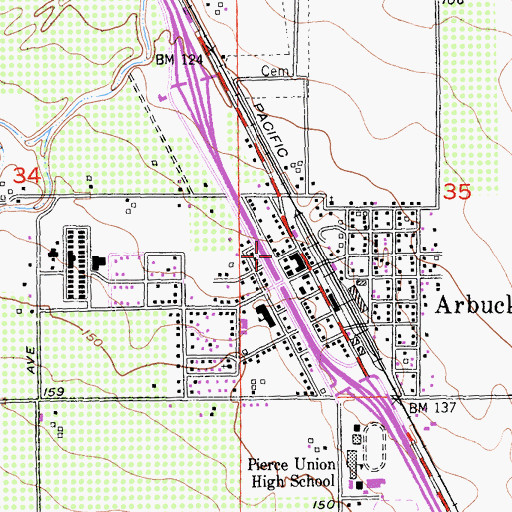 Topographic Map of Arbuckle Volunteer Fire Department, CA