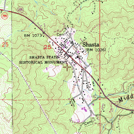 Topographic Map of Shasta Fire District Station 56, CA