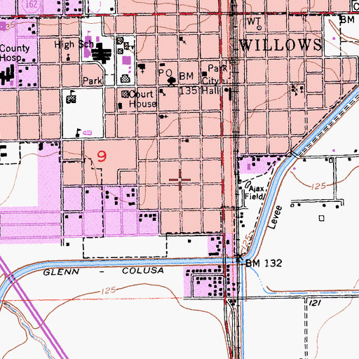 Topographic Map of Willows Fire Department, CA