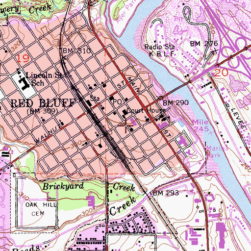 Topographic Map of Red Bluff Fire Department, CA