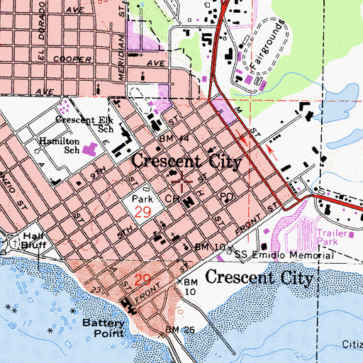 Topographic Map of Crescent City Volunteer Fire Department, CA