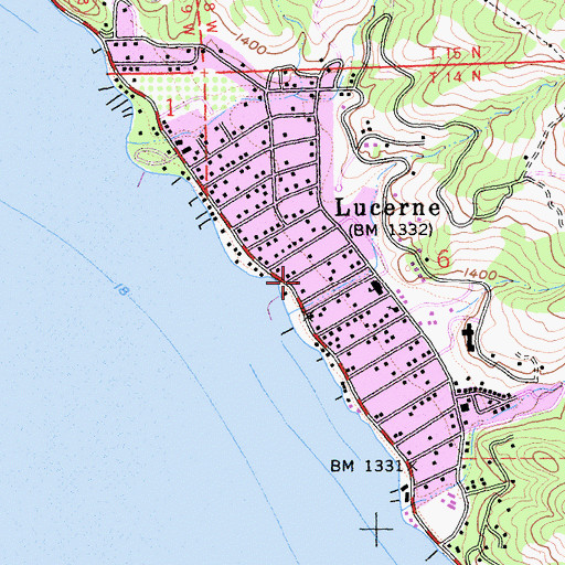 Topographic Map of Northshore Fire Protection District Station 80 Lucerne Headquarters, CA