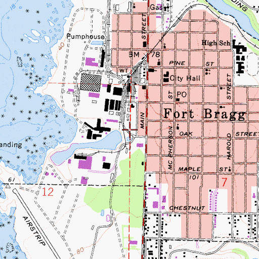 Topographic Map of Fort Bragg Volunteer Fire Department Station 830, CA