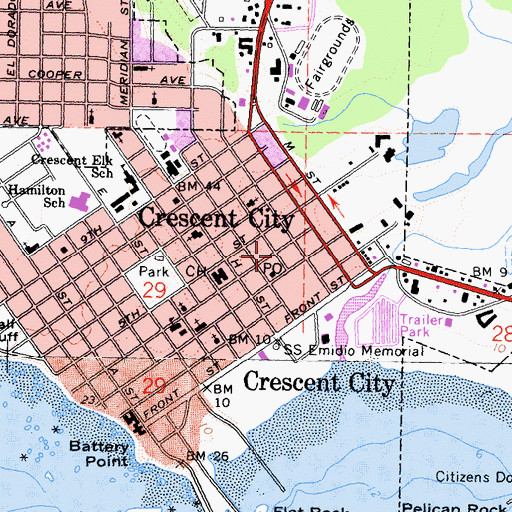 Topographic Map of Crescent City Fire Station Administrative, CA