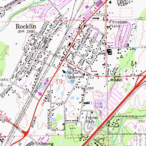 Topographic Map of Placer County Fire Department Station 23 / Rocklin City Fire Department Station 1, CA