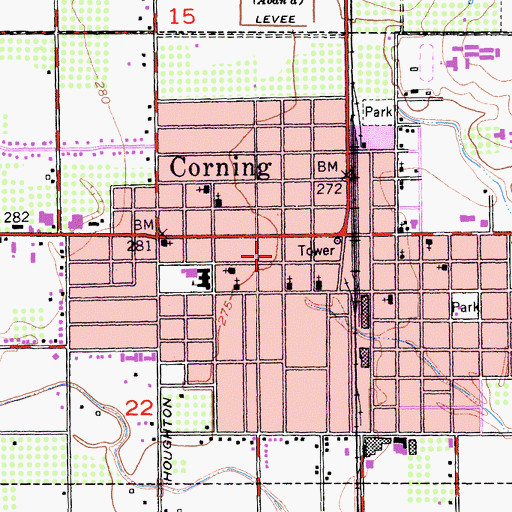 Topographic Map of Corning Volunteer Fire Department, CA