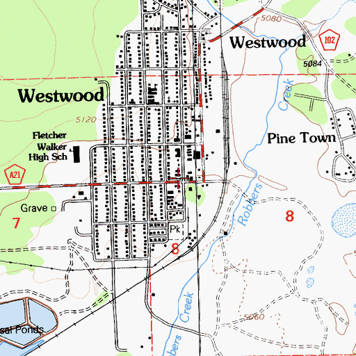 Topographic Map of Westwood Fire Department, CA