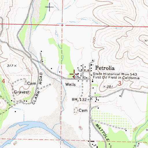 Topographic Map of Petrolia Volunteer Fire Department, CA