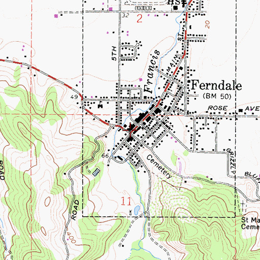 Topographic Map of Ferndale Fire Department, CA