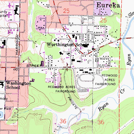 Topographic Map of Humboldt 1 Fire Protection District Station 1, CA
