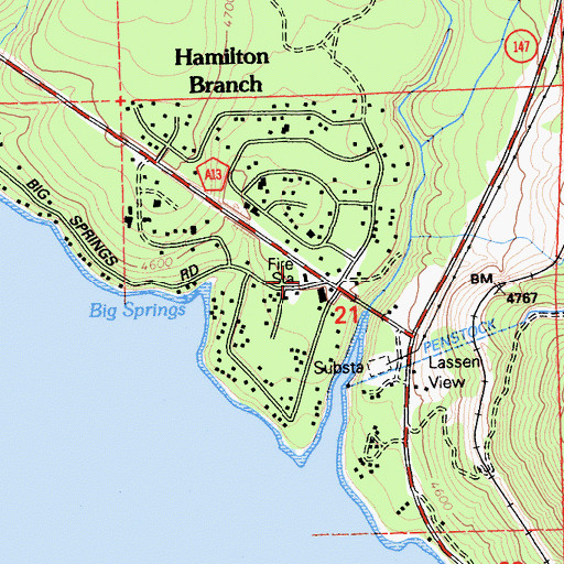 Topographic Map of Hamilton Branch Fire Protection District, CA