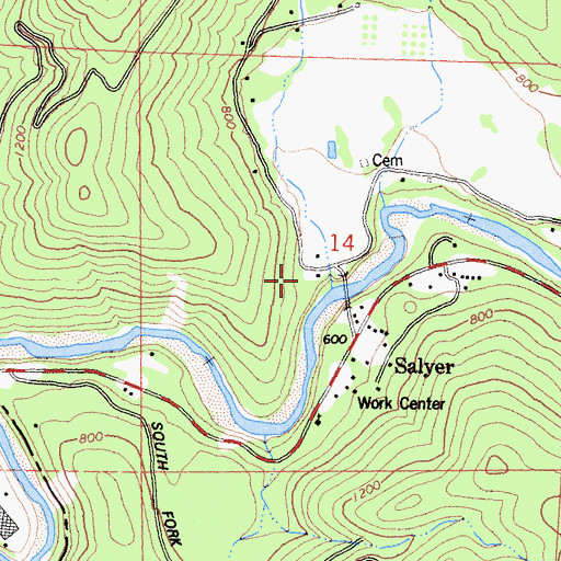 Topographic Map of Salyer Volunteer Fire Department, CA